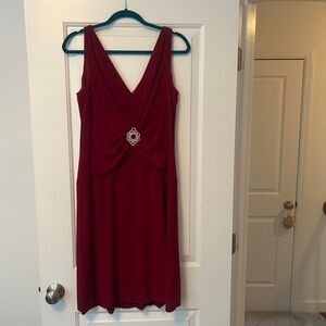 Patra Deep Red Midi Dress with Brooch